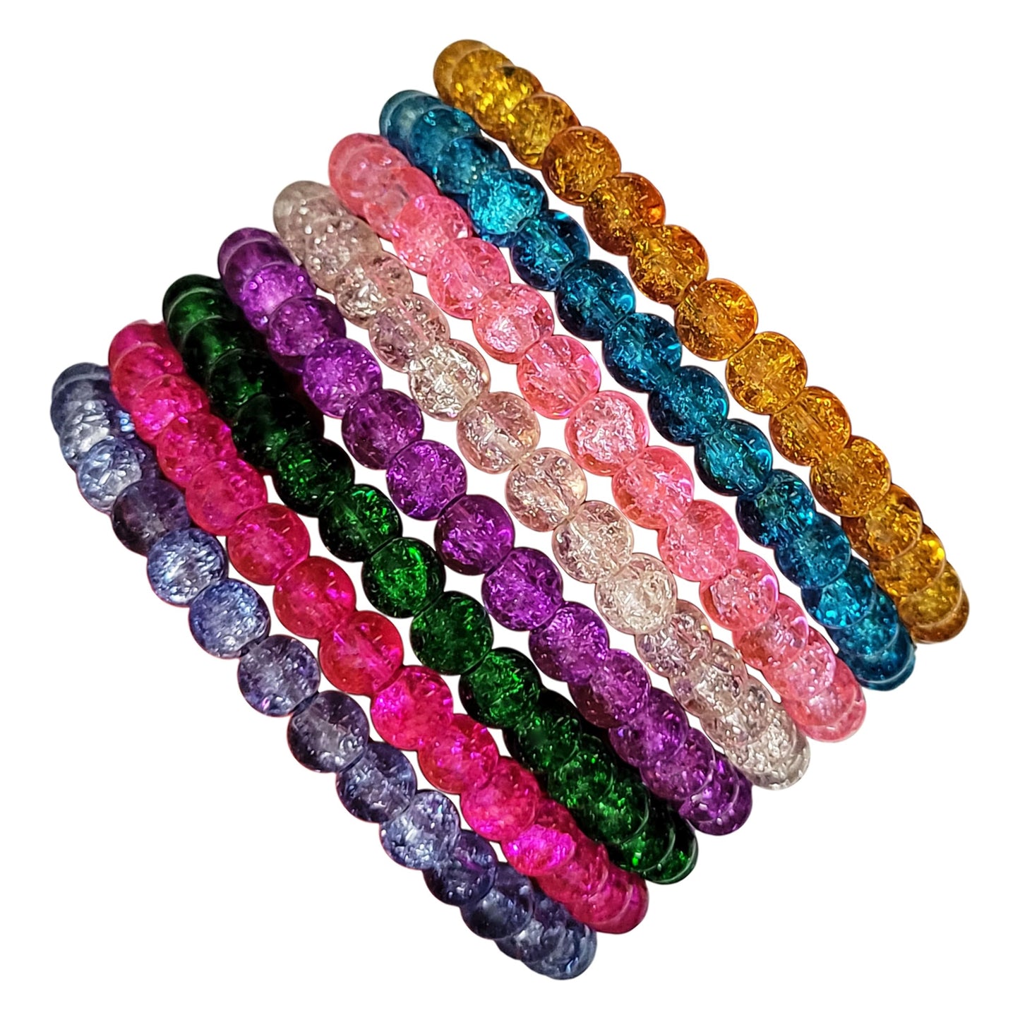 Crackle Shine Glass Beads Bracelets Combo Set