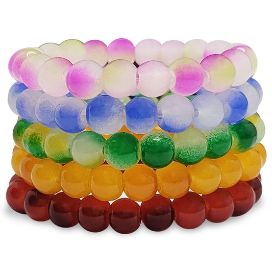 Multicolour Double-Shade Glass Beads Bracelet Set