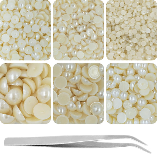 Cream Half Cut Acrylic Pearls for Jewelry & Craft Projects