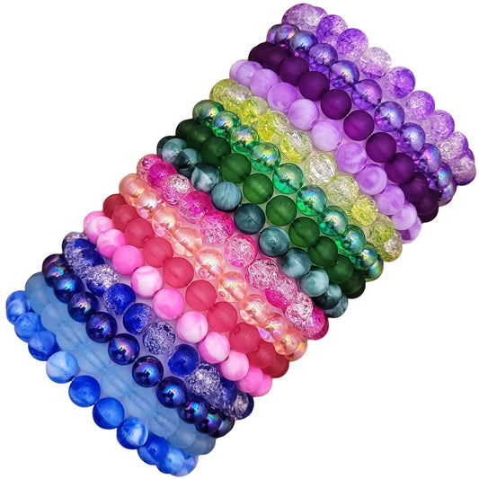 Rainbow Crackle Elastic Multicolor Beads Bracelet Set