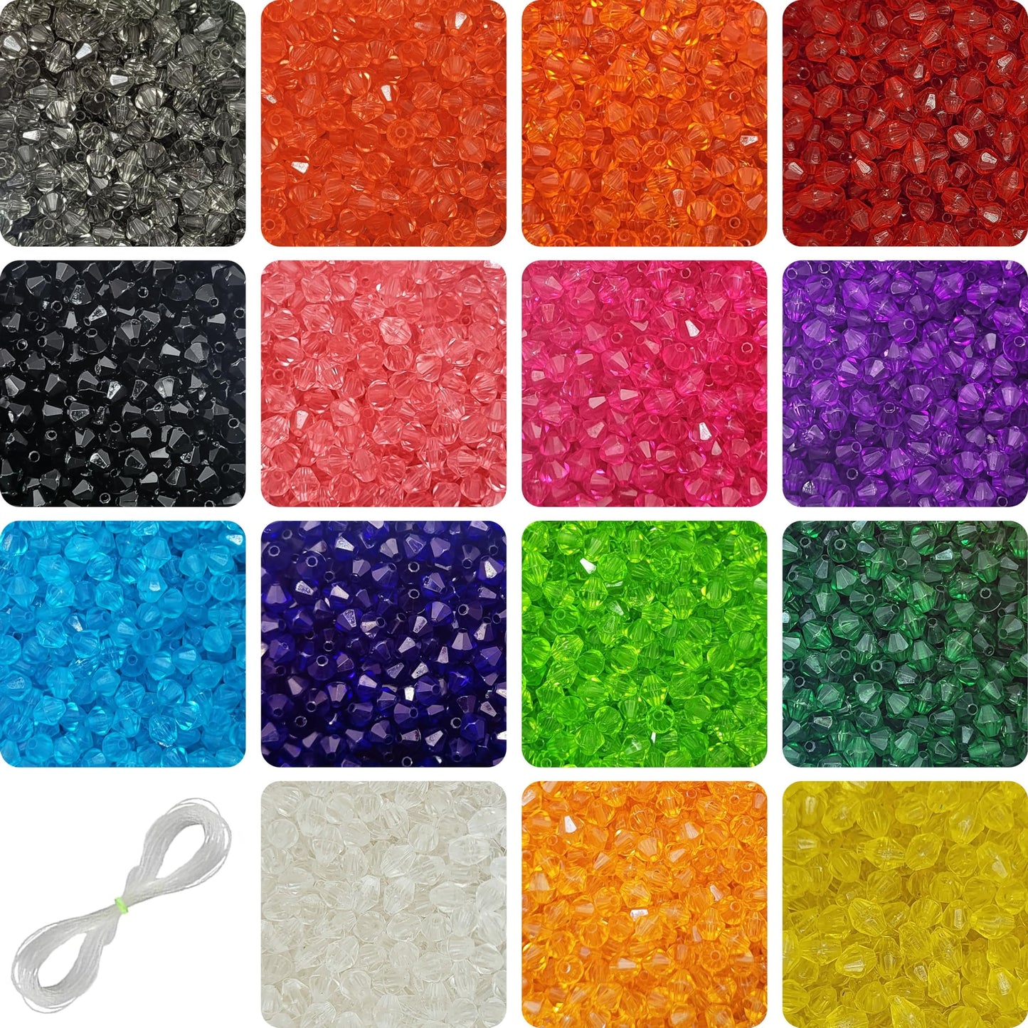 Bicone Acrylic Plastic Crystal Beads - 3750 Pcs in 15 Colors