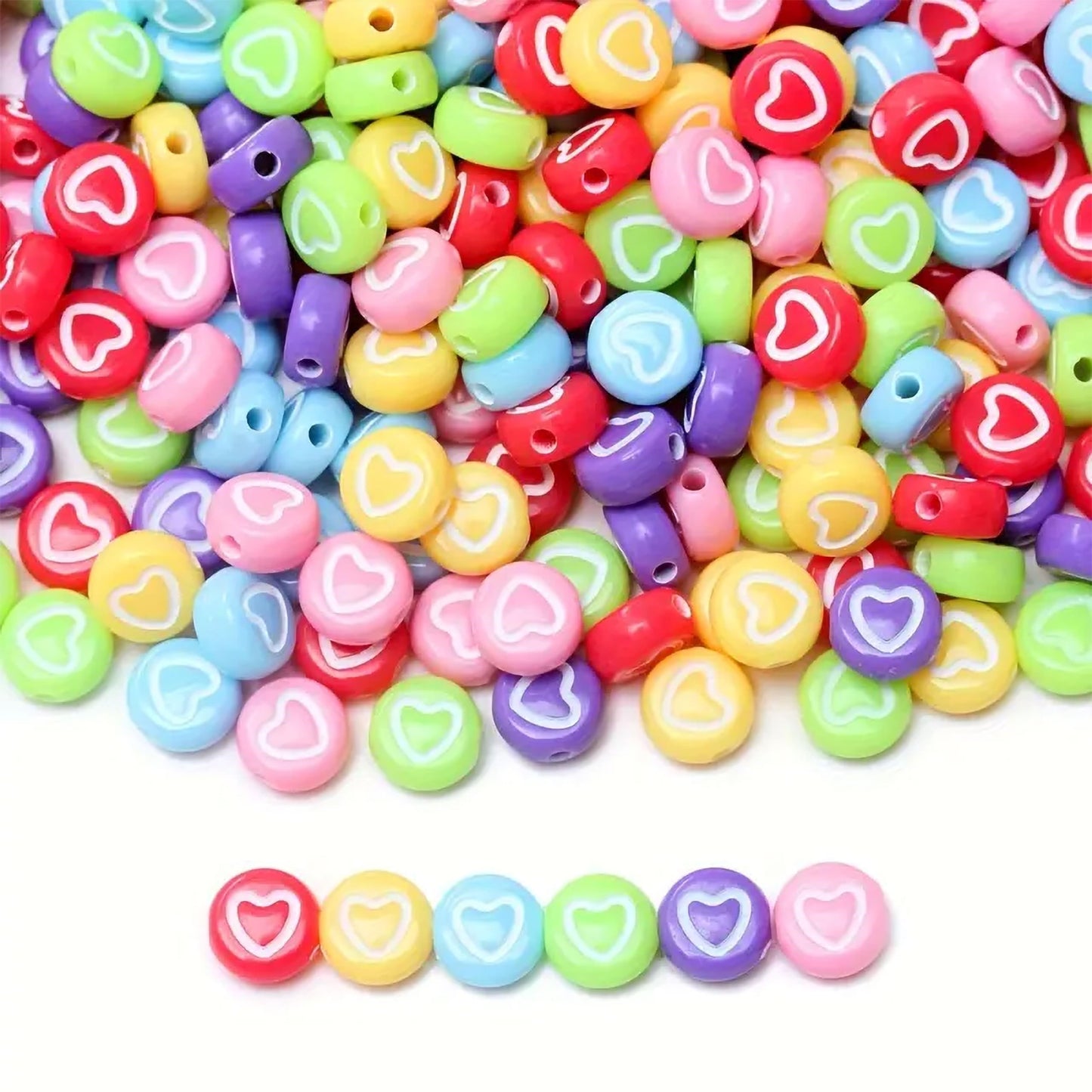 Round Acrylic Spacer Beads with Heart Design