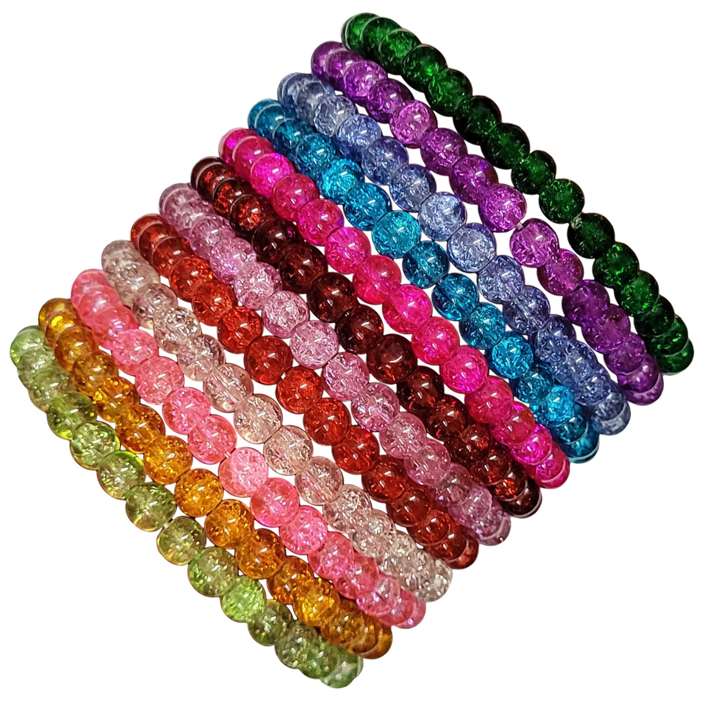 Crackle Shine Glass Beads Bracelets Combo Set of 12