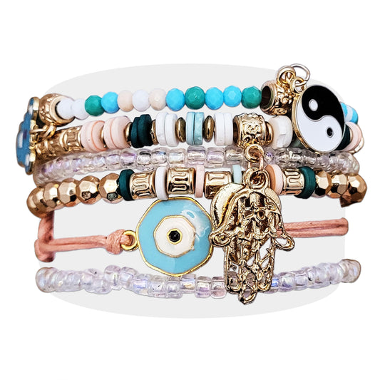 Bohemian Bracelet Set | 6-Piece Sky Blue