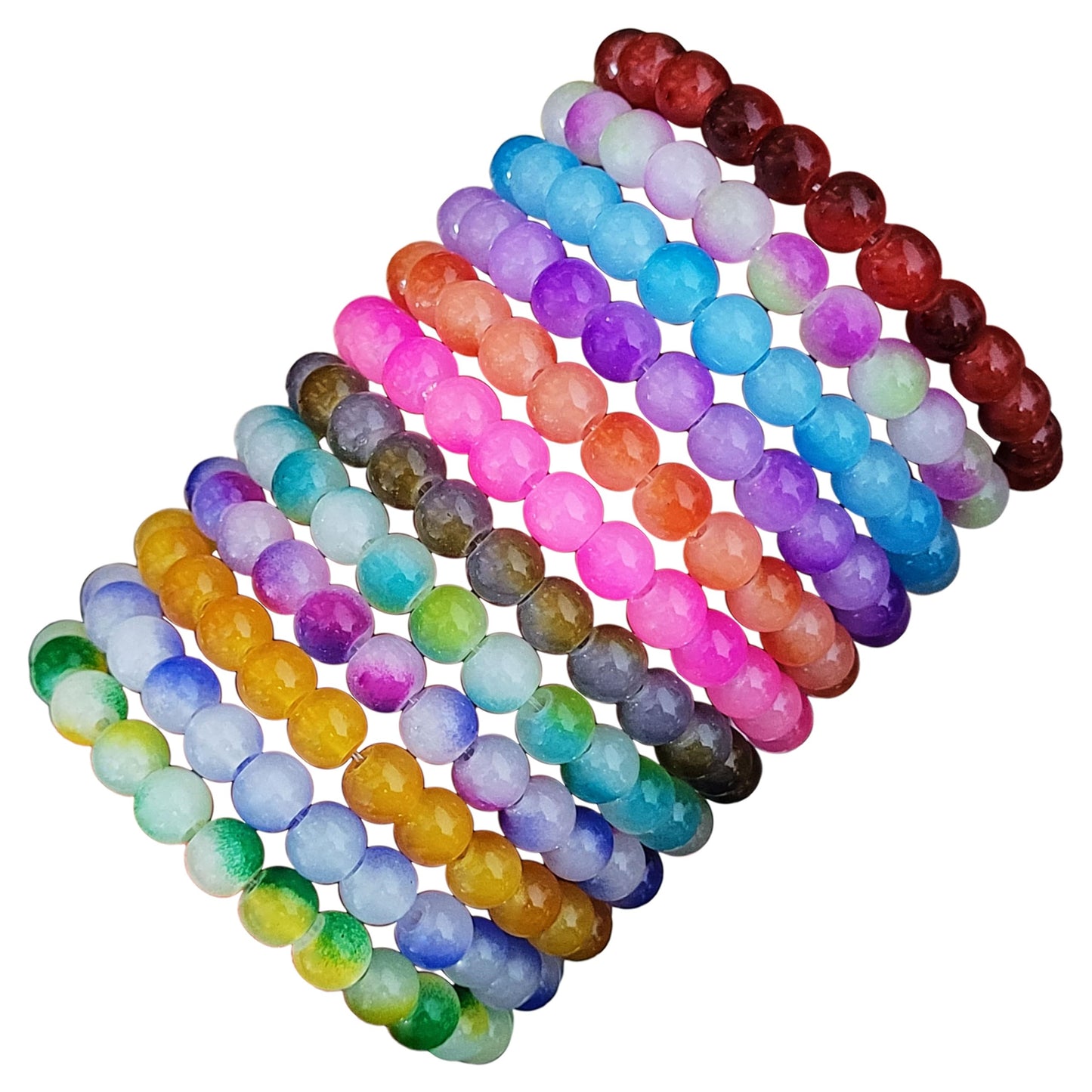 Dual Shade Glass Beads Bracelets - Pack of 12 - Multicolor