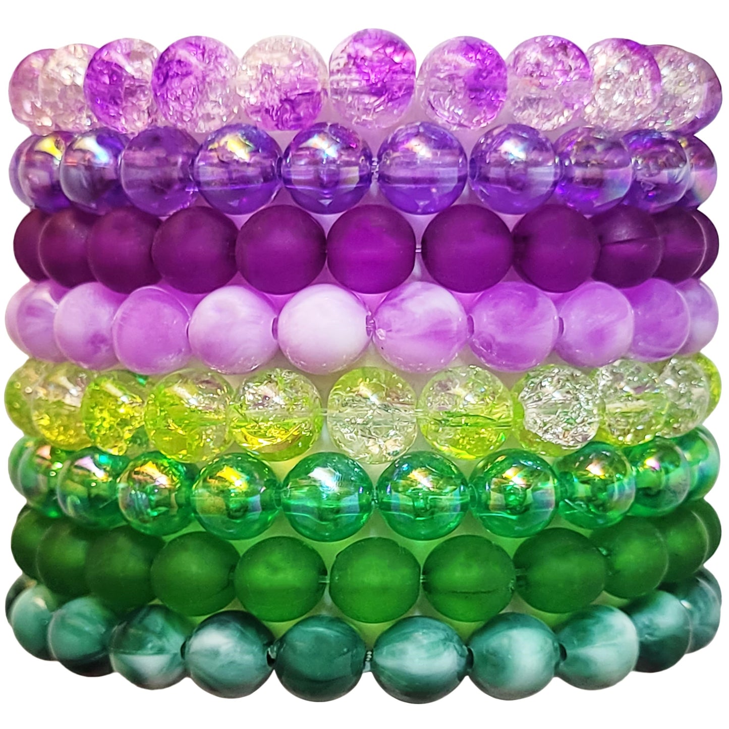 Rainbow Crackle Elastic Multicolor Beads Bracelet Set