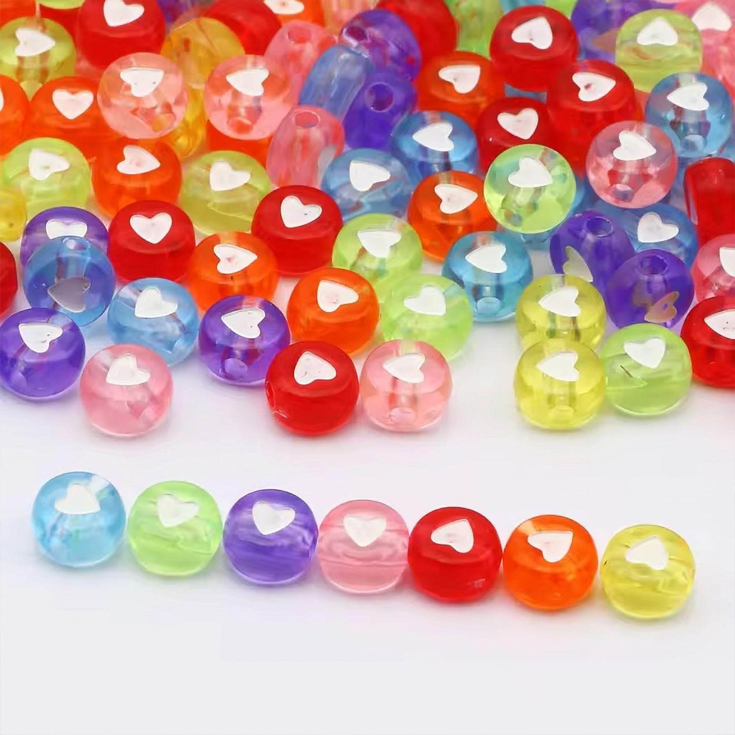 Round Acrylic Spacer Beads with Heart Design