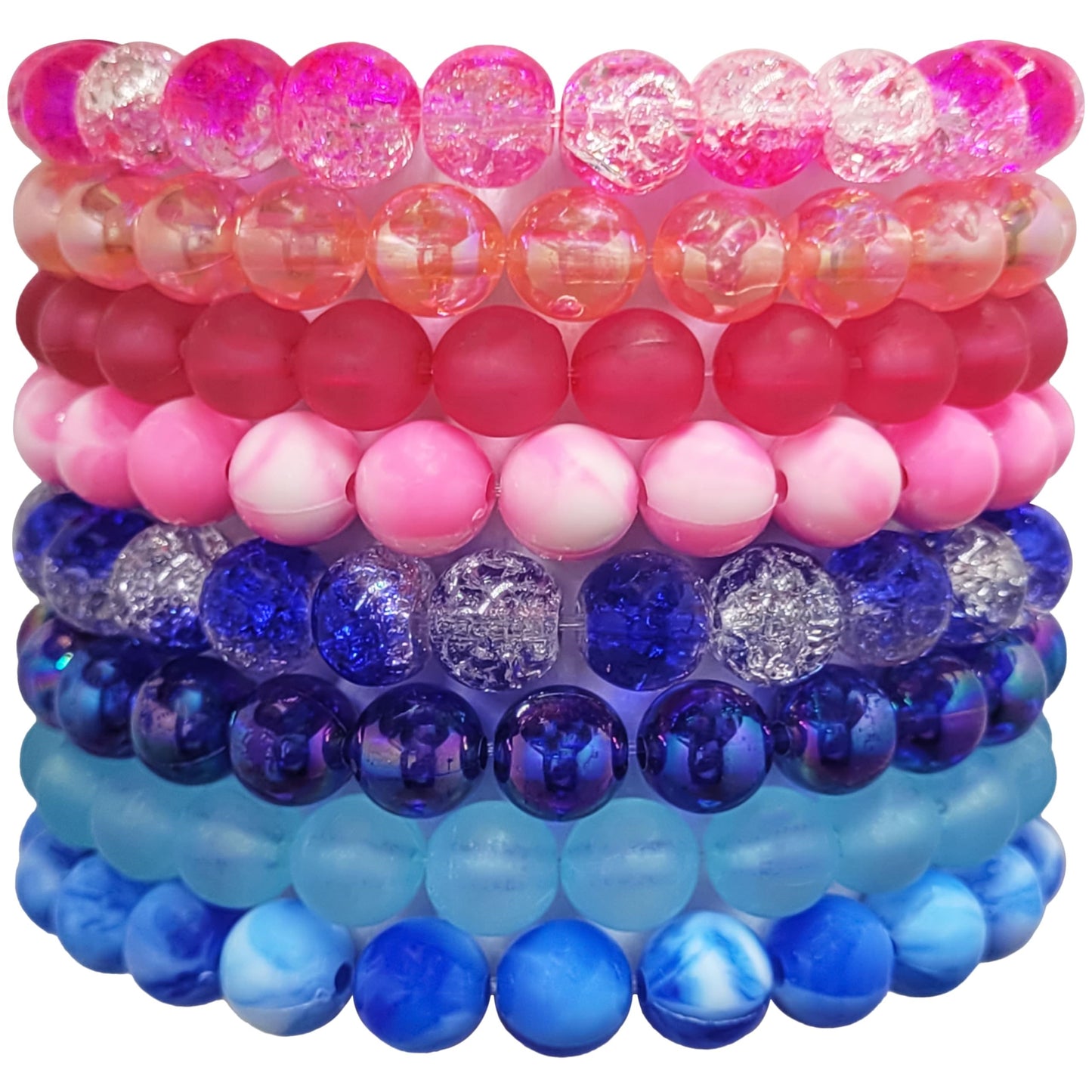 Rainbow Crackle Elastic Multicolor Beads Bracelet Set