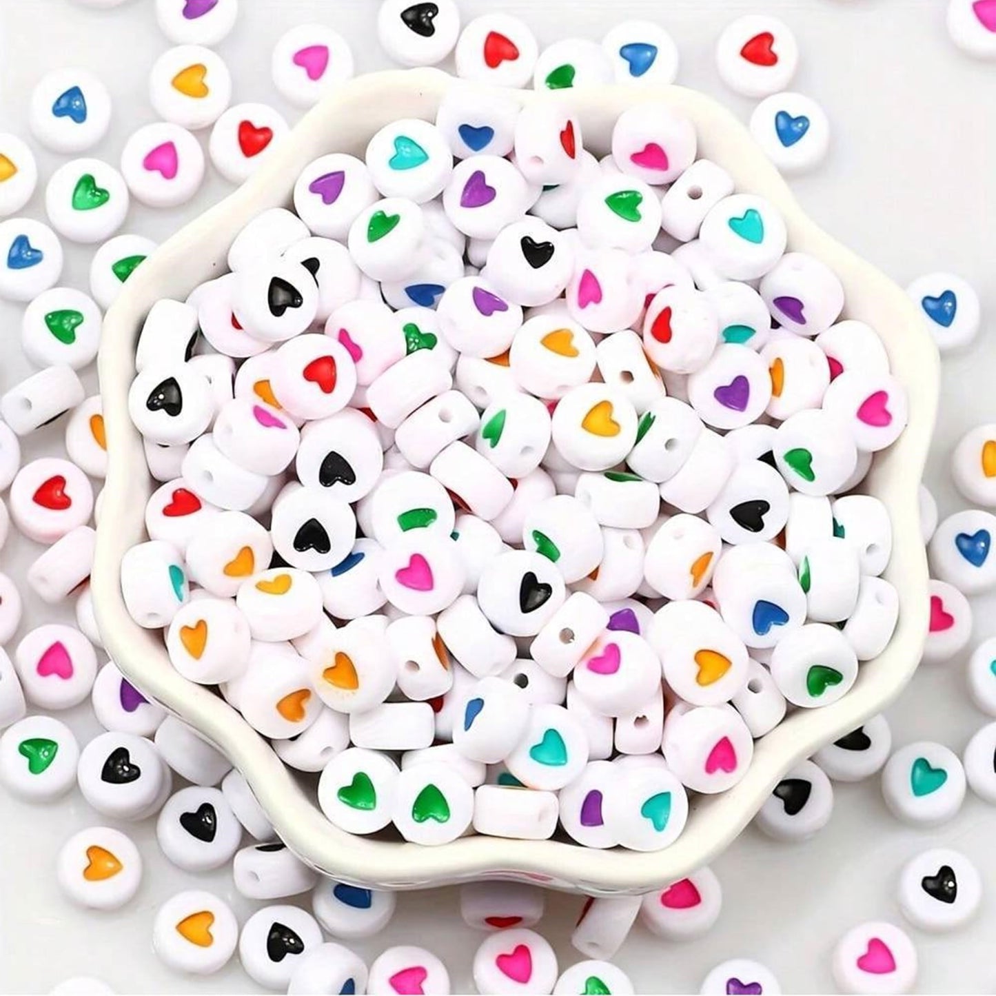 Round Acrylic Spacer Beads with Heart Design