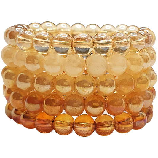 Gold Rainbow Glass Beads Bracelet Set