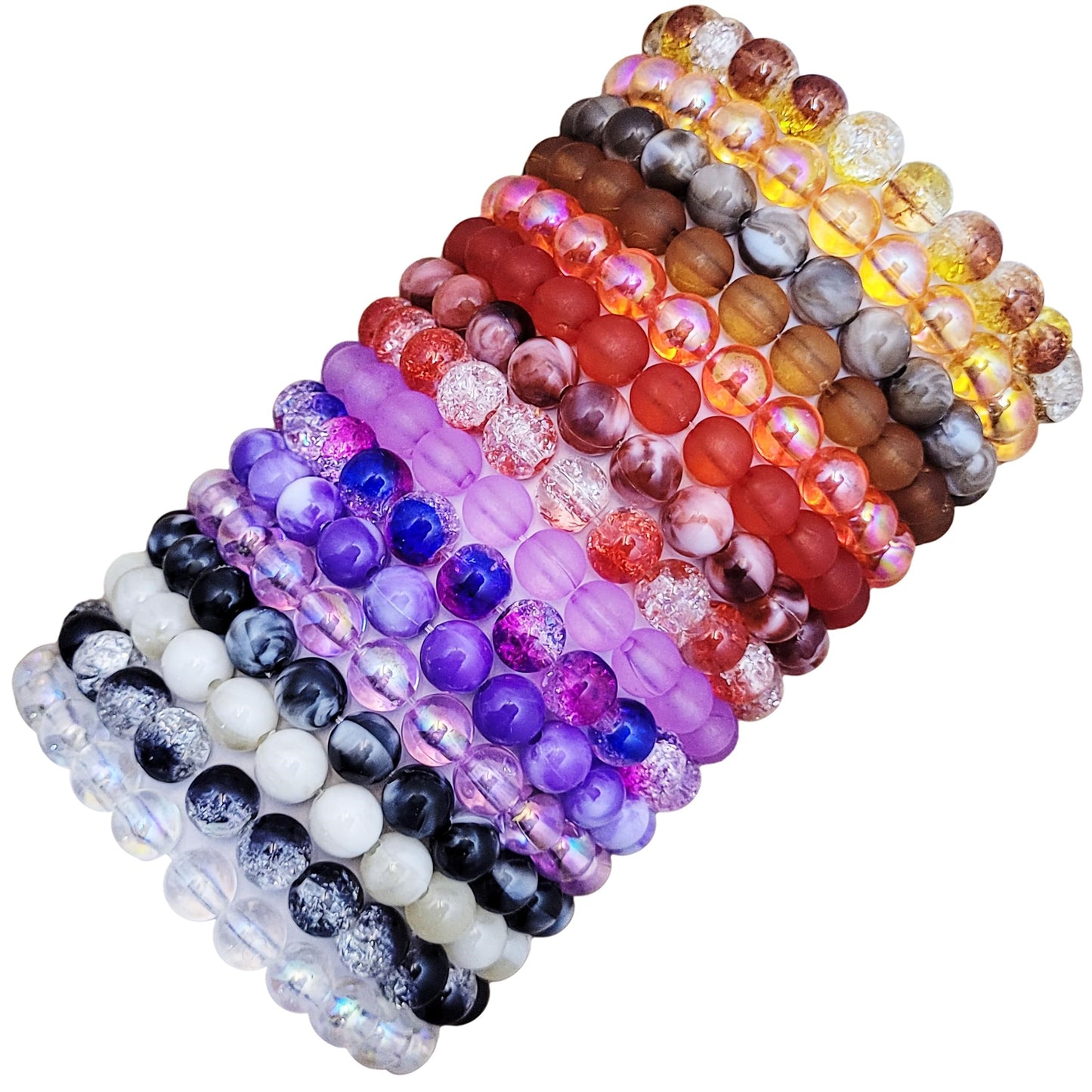 Rainbow Crackle Elastic Multicolor Beads Bracelet Set