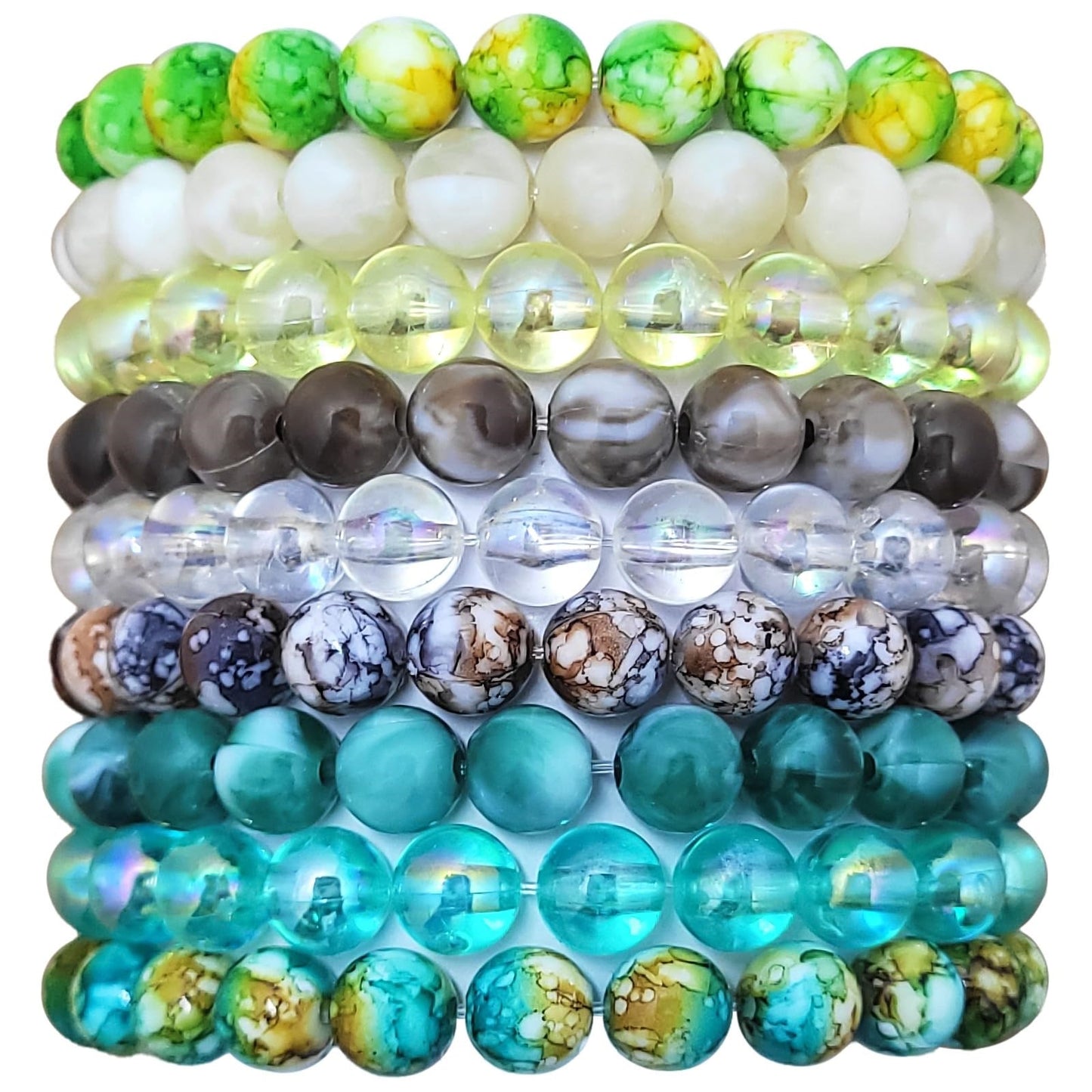 Rainbow Marble Elastic Stretchable Bracelet Combo Set