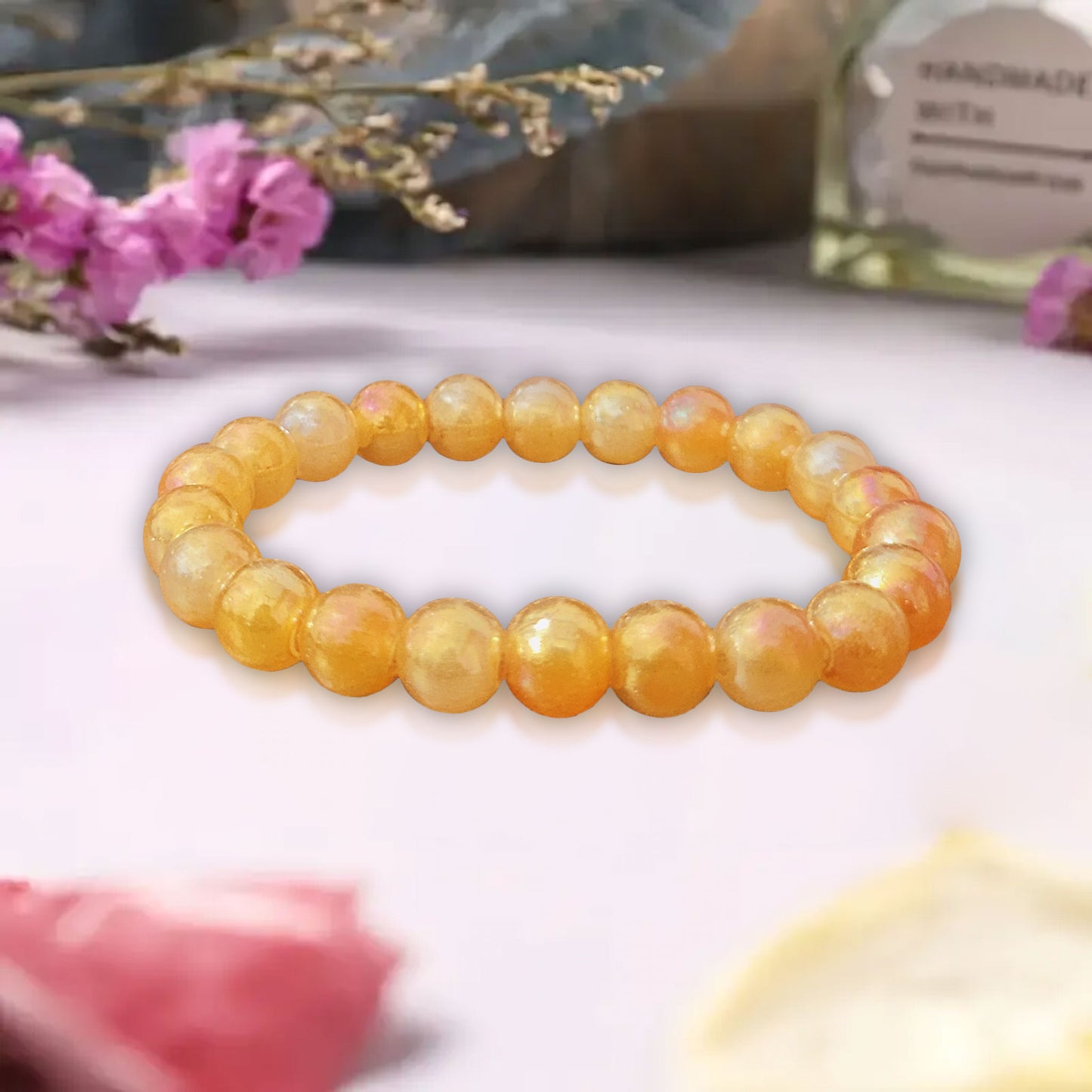 Golden Glass Bracelet with 8mm Beads