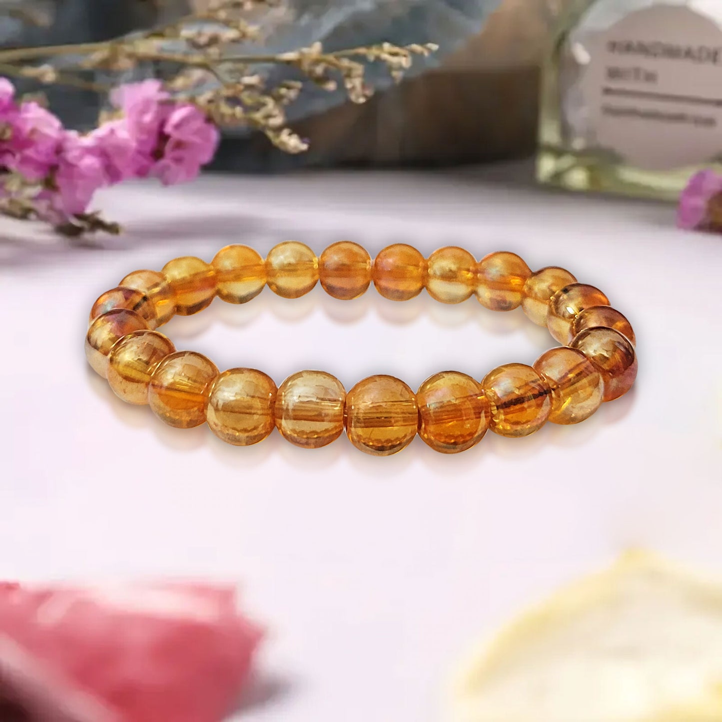 Golden Glass Bracelet with 8mm Beads