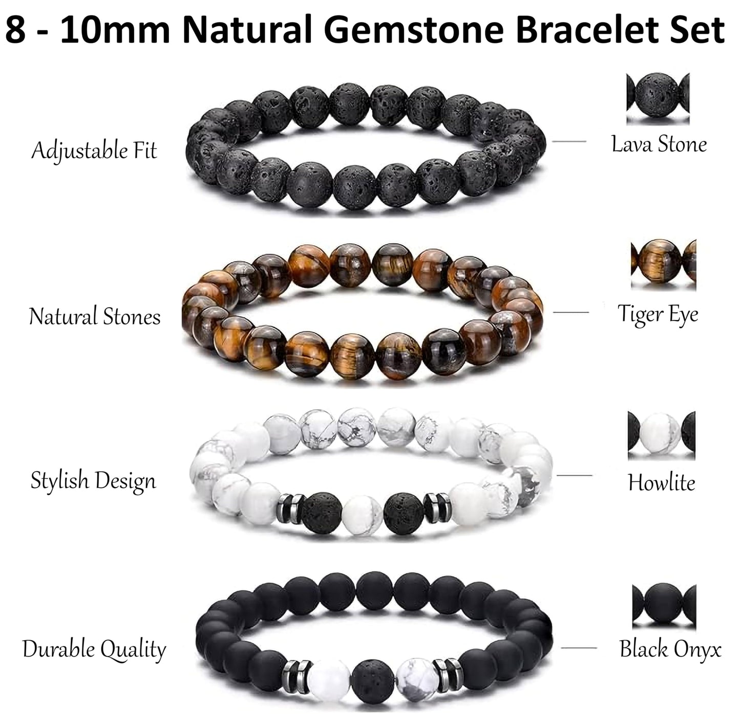 Men's Natural Stone Beaded Bracelet Set