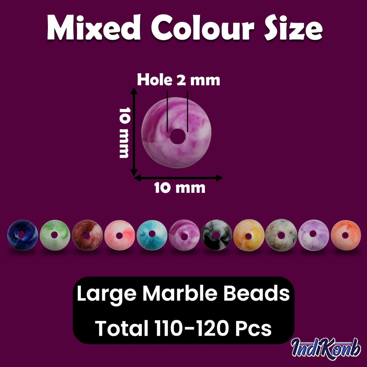 Lucid Marble Faux Pearl Beads | 10mm Multicolour Pack (110 Pcs)