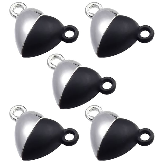 Magnetic Heart Charms - Silver & Black (5 Pcs)