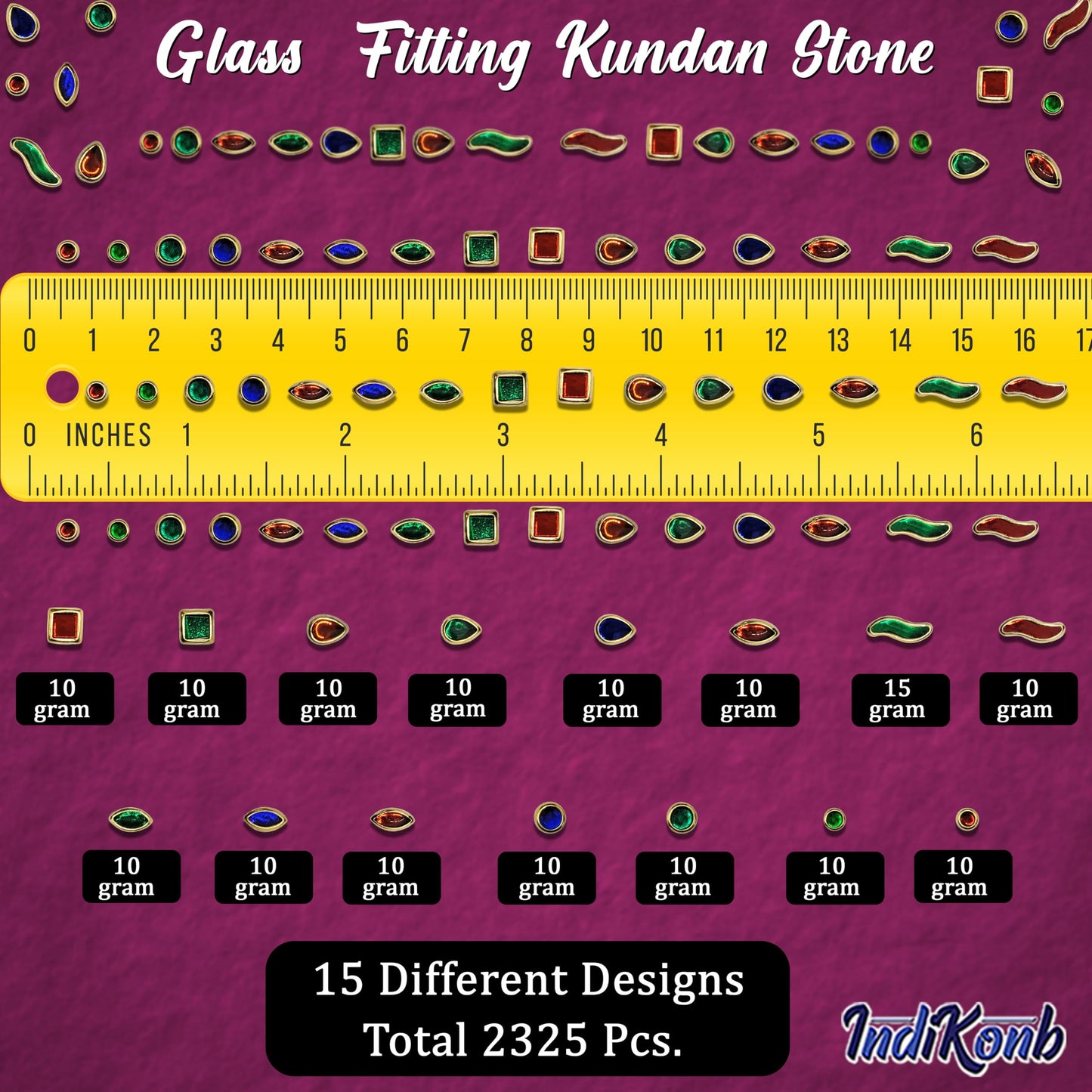 Kundan Stone Multicolour Set – 15 Assorted Designs