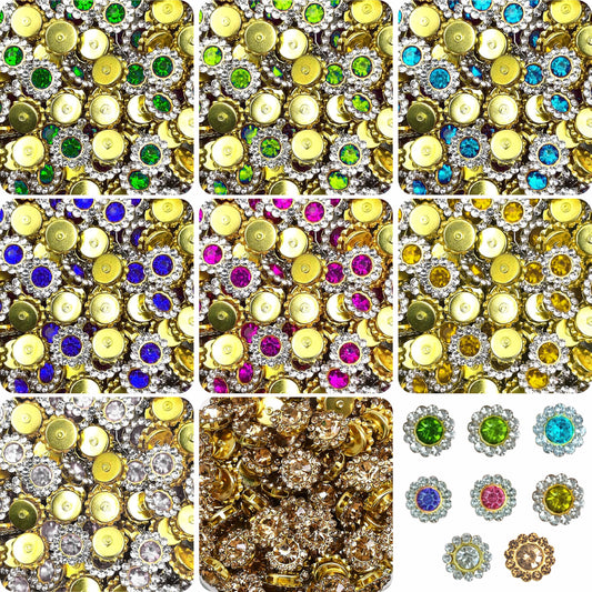 Zarkan Flower Buttons - AAA Quality - Size 10mm - Set of 8 Colours