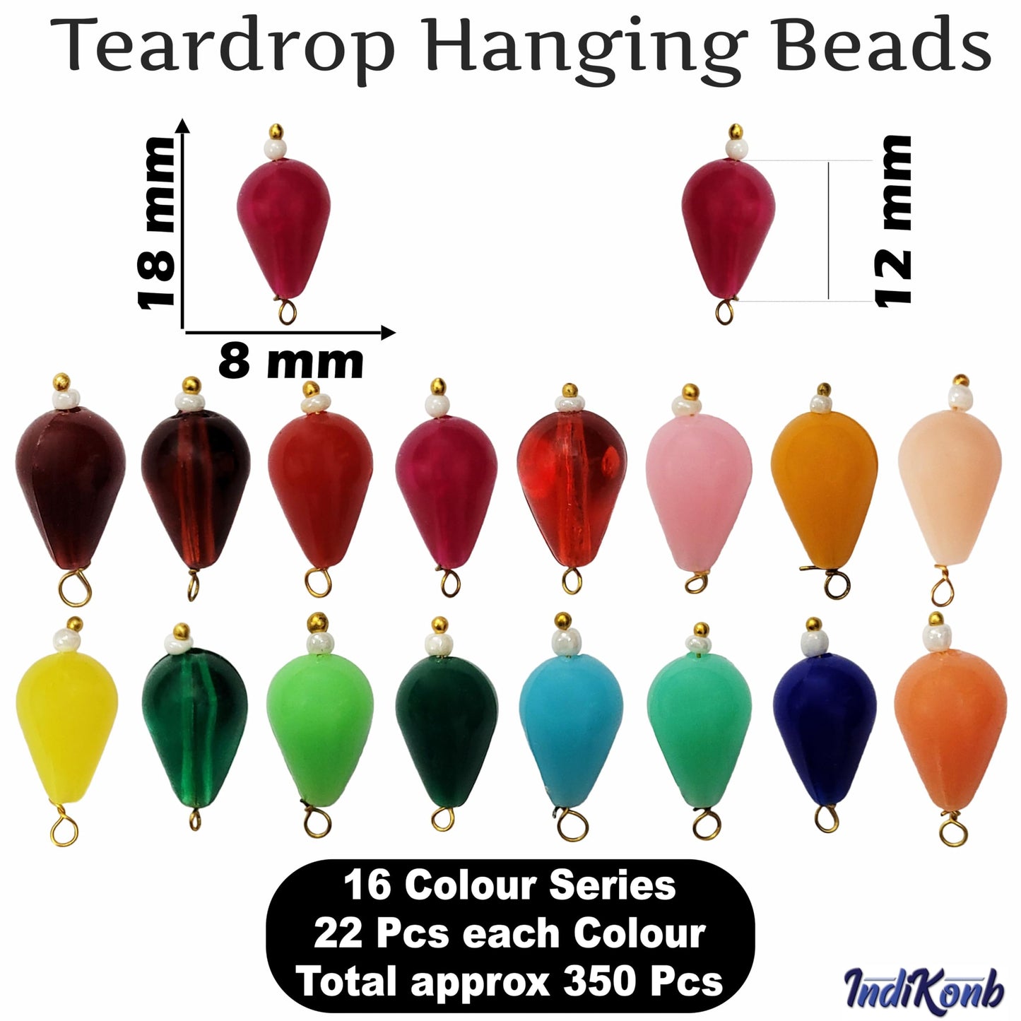 350 Teardrop Hanging Beads for Craft | Multicolour