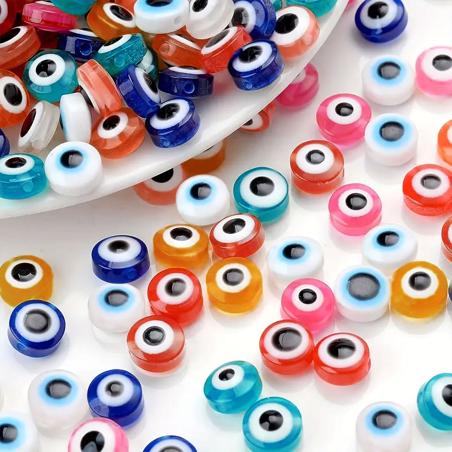 Multicoloured Evil Eye Beads (100 Beads, 6mm & 8mm)