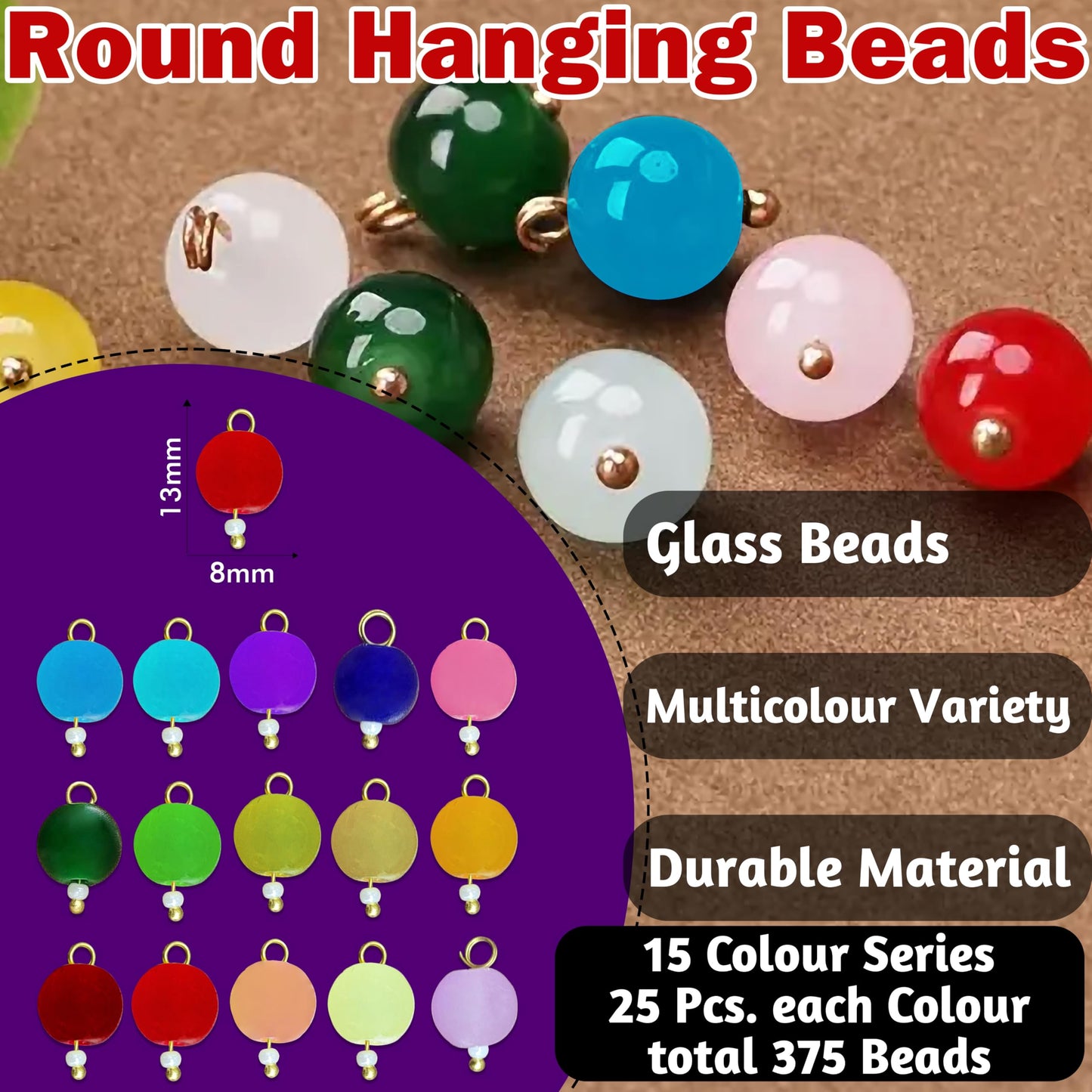 Multicolour Round Glass Pearl Hanging Beads