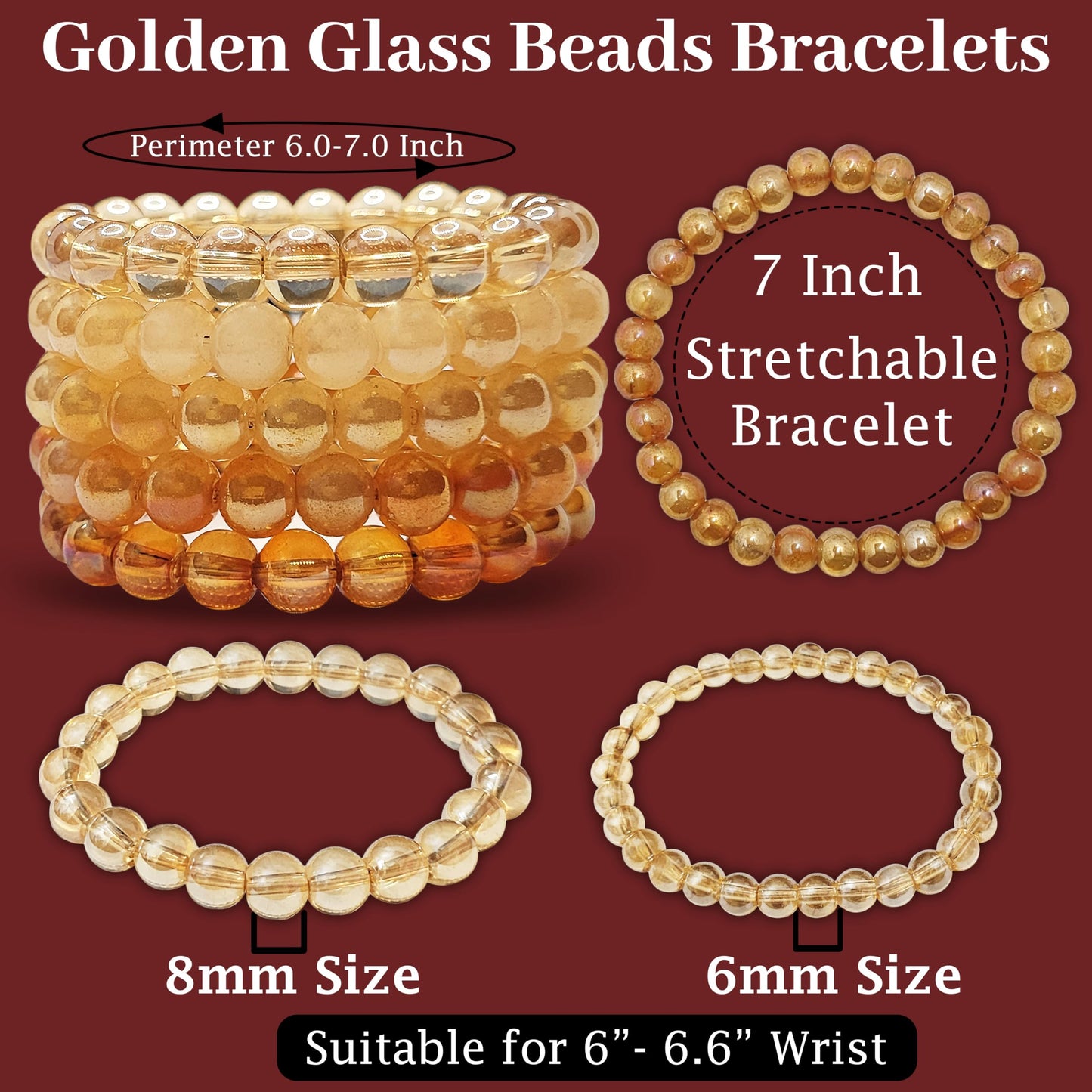 Gold Rainbow Glass Beads Bracelet – Stretchable & Stylish