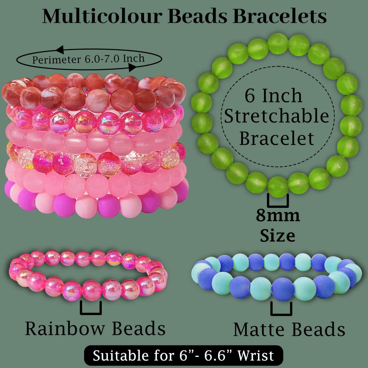 Kids Multicolour Rainbow Matte Beads - Combo Set