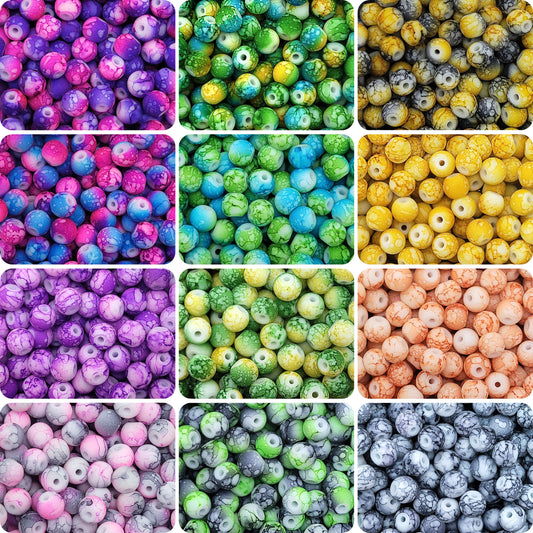 Marble Beads Set - Glass Matte 8mm Beads - 12 Colors