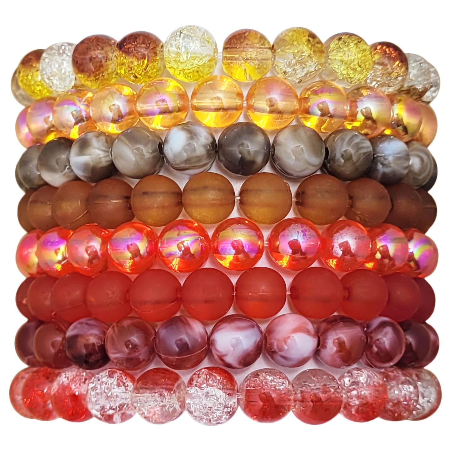 Rainbow Crackle Elastic Multicolor Beads Bracelet Set