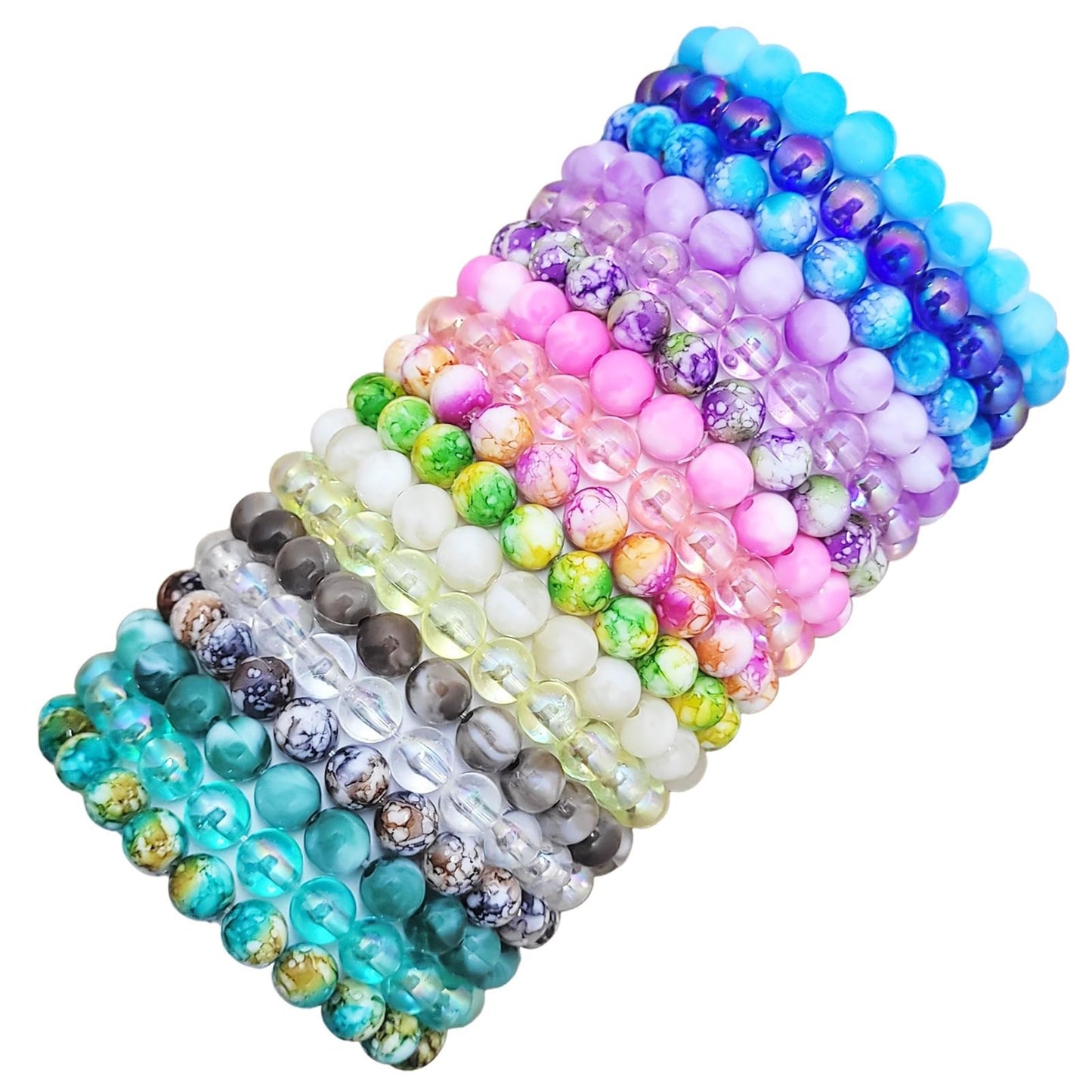 Rainbow Marble Elastic Stretchable Bracelet Combo Set