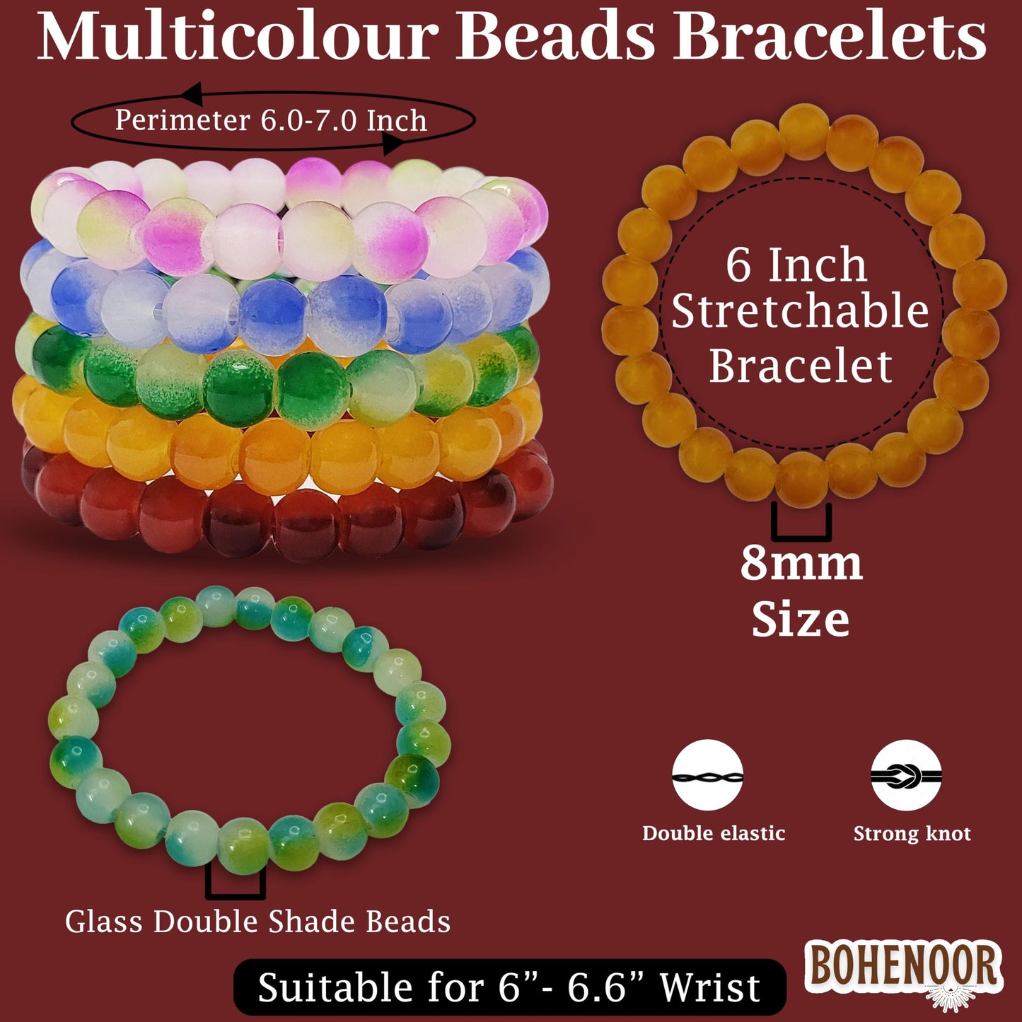 Multicolour Double-Shade Glass Beads Bracelet Set