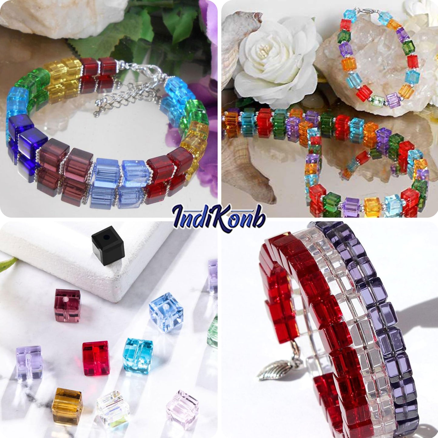 Glass Cube Spacer Beads – Multicolour (350 pcs)