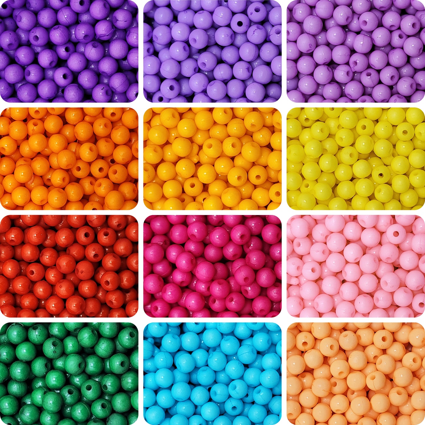 Multicolour Opaque Round Plastic Pearl Beads 8mm | Matte Pastel Colour Beads