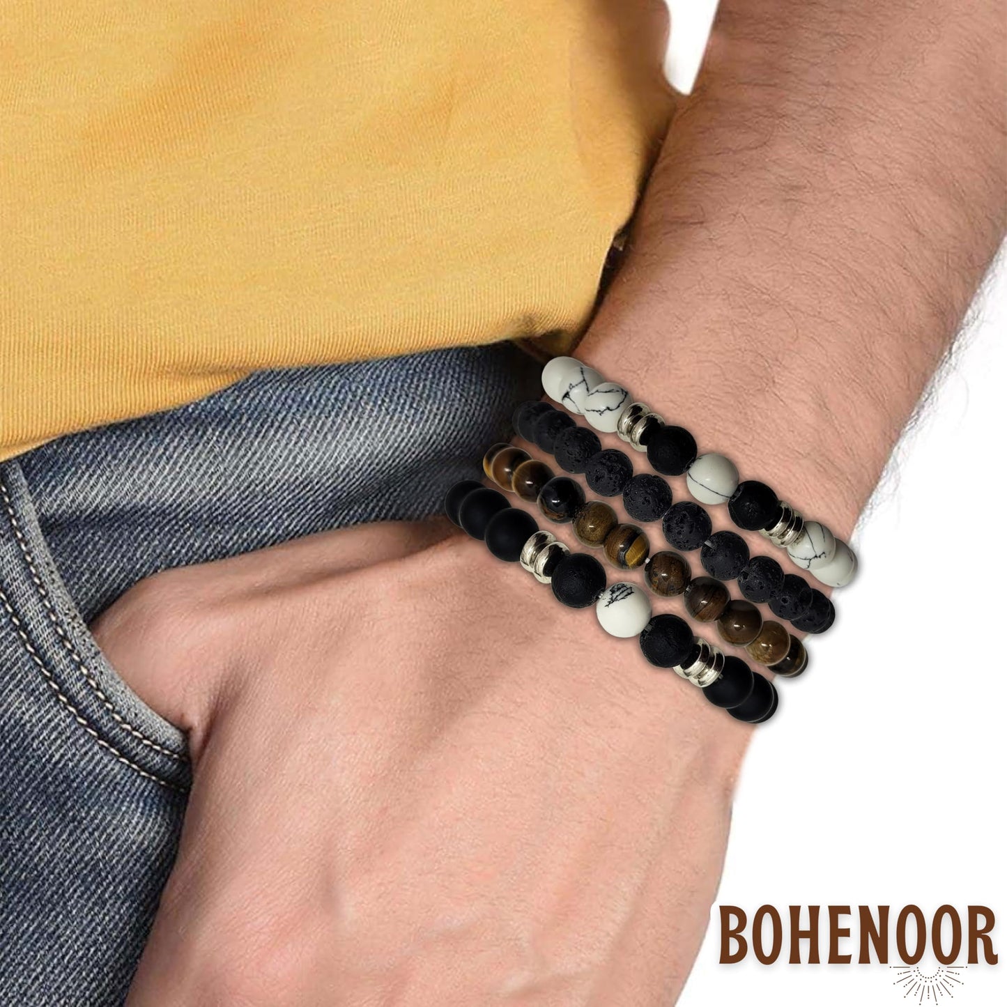 Men's Natural Stone Beaded Bracelet Set