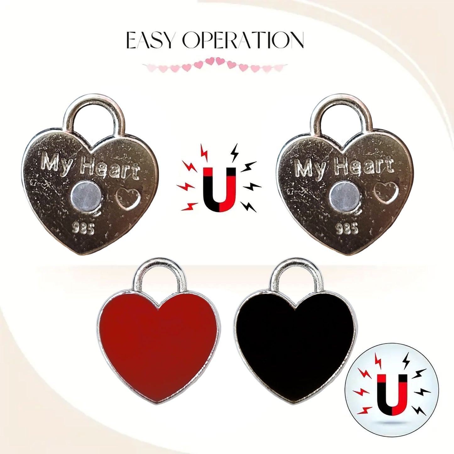 Magnetic Heart Pendant Charm - Red & Black (1 Pc)