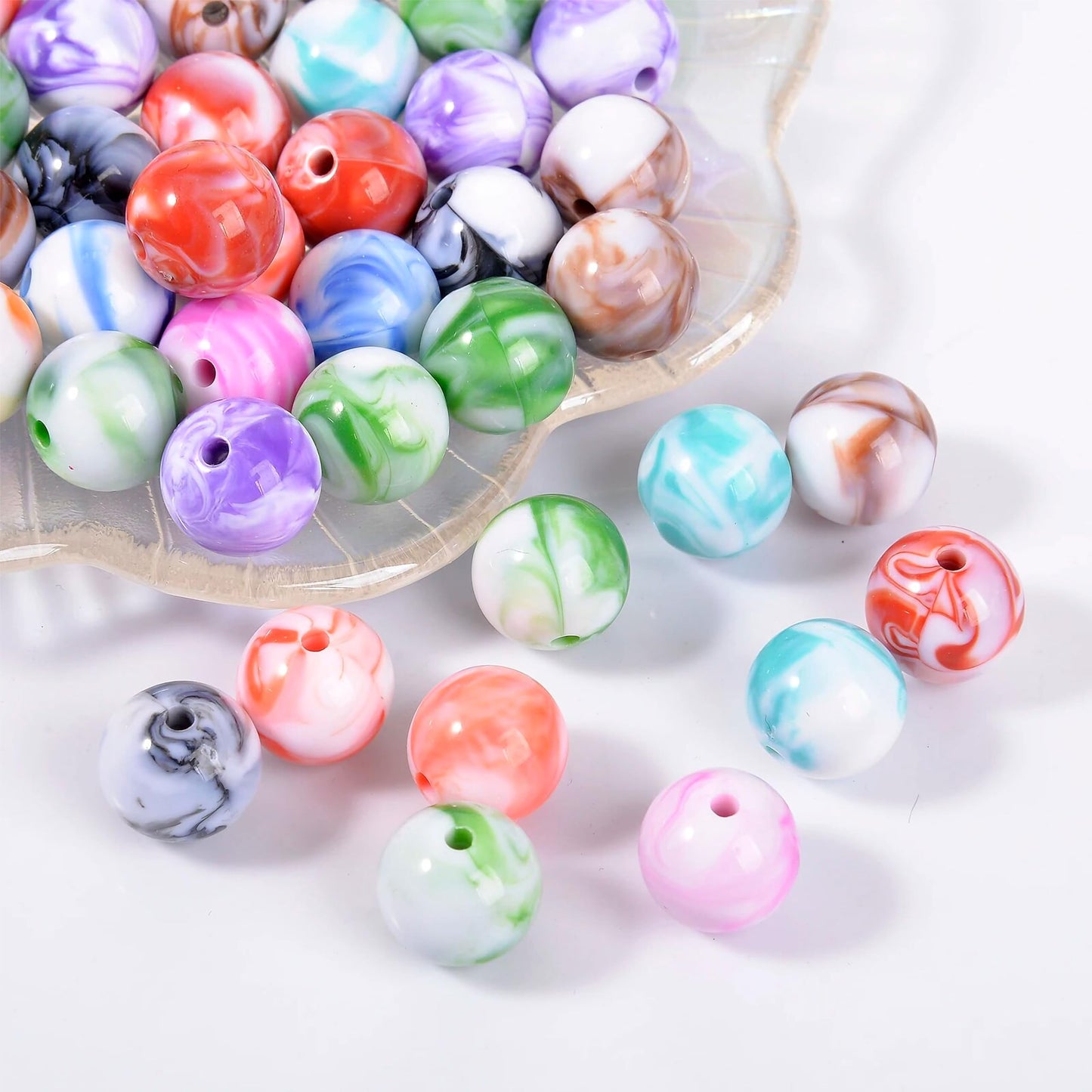 Lucid Marble Faux Pearl Beads | 10mm Multicolour Pack (110 Pcs)