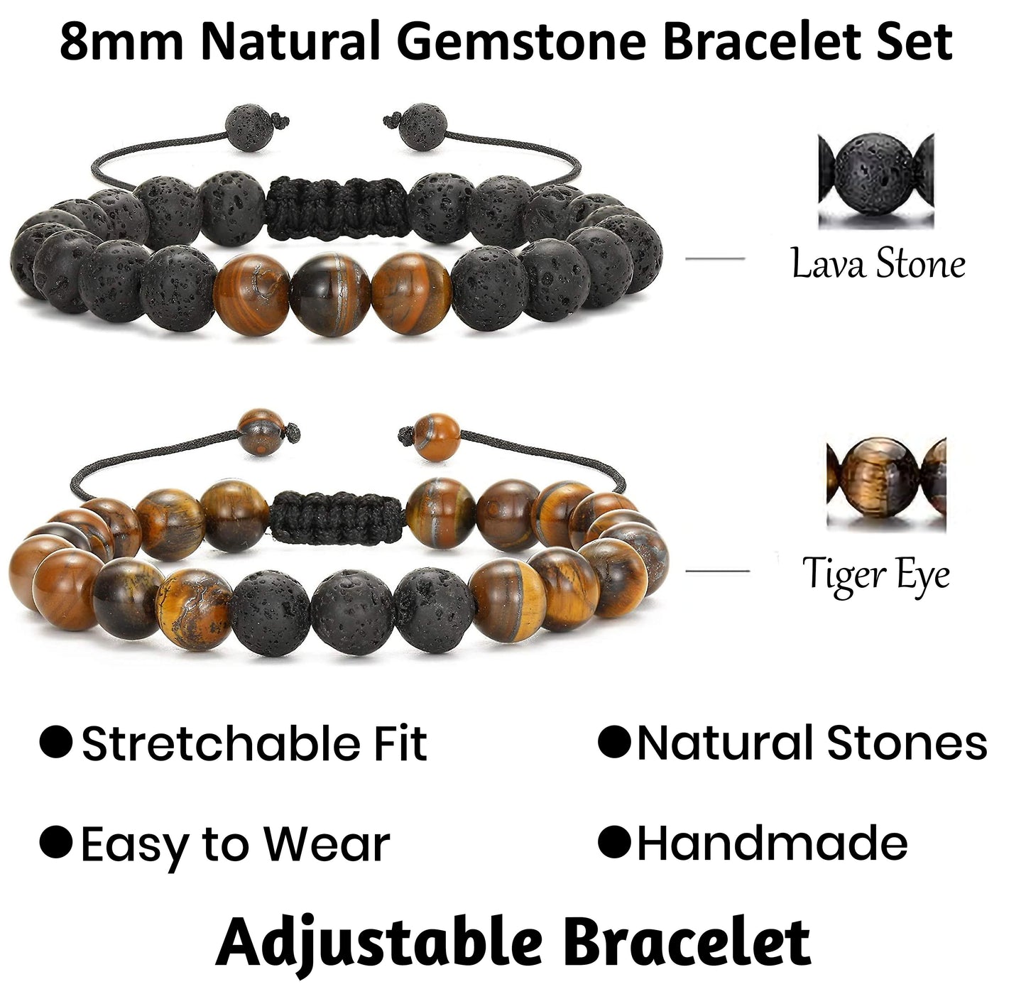 Adjustable Natural Stone Beaded Bracelet Set for Men