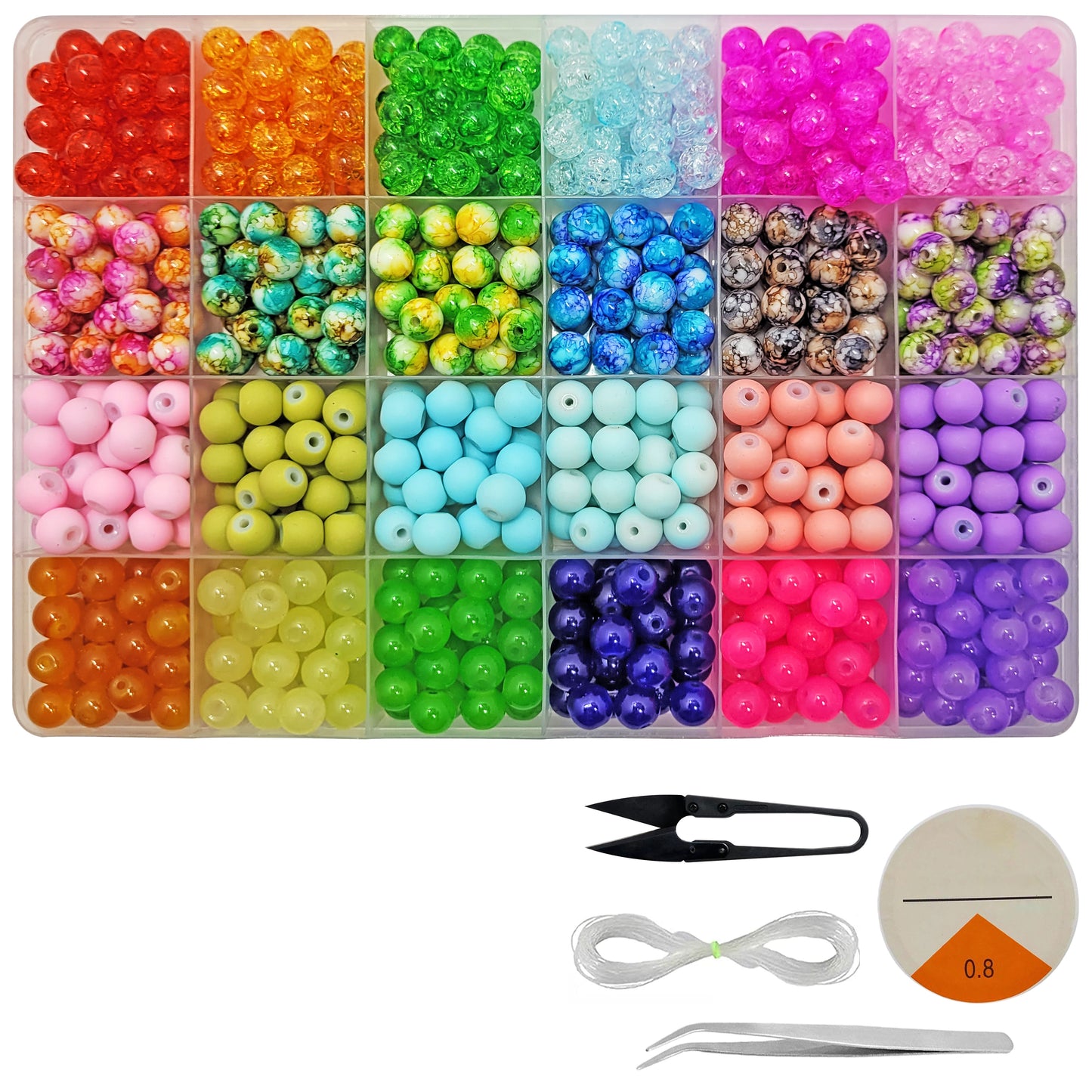 Multicolour Round Glass & Acrylic Pearl Beads Combo Set with Storage Organizer