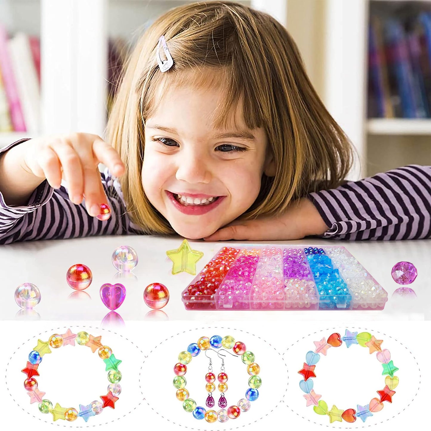 Multicolour Acrylic Rainbow Beads Combo Set with Storage Organiser Box