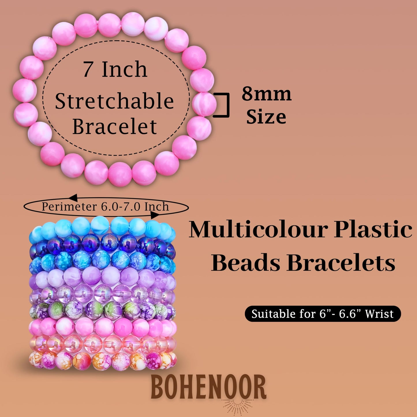 Rainbow Marble Elastic Stretchable Bracelet Combo Set