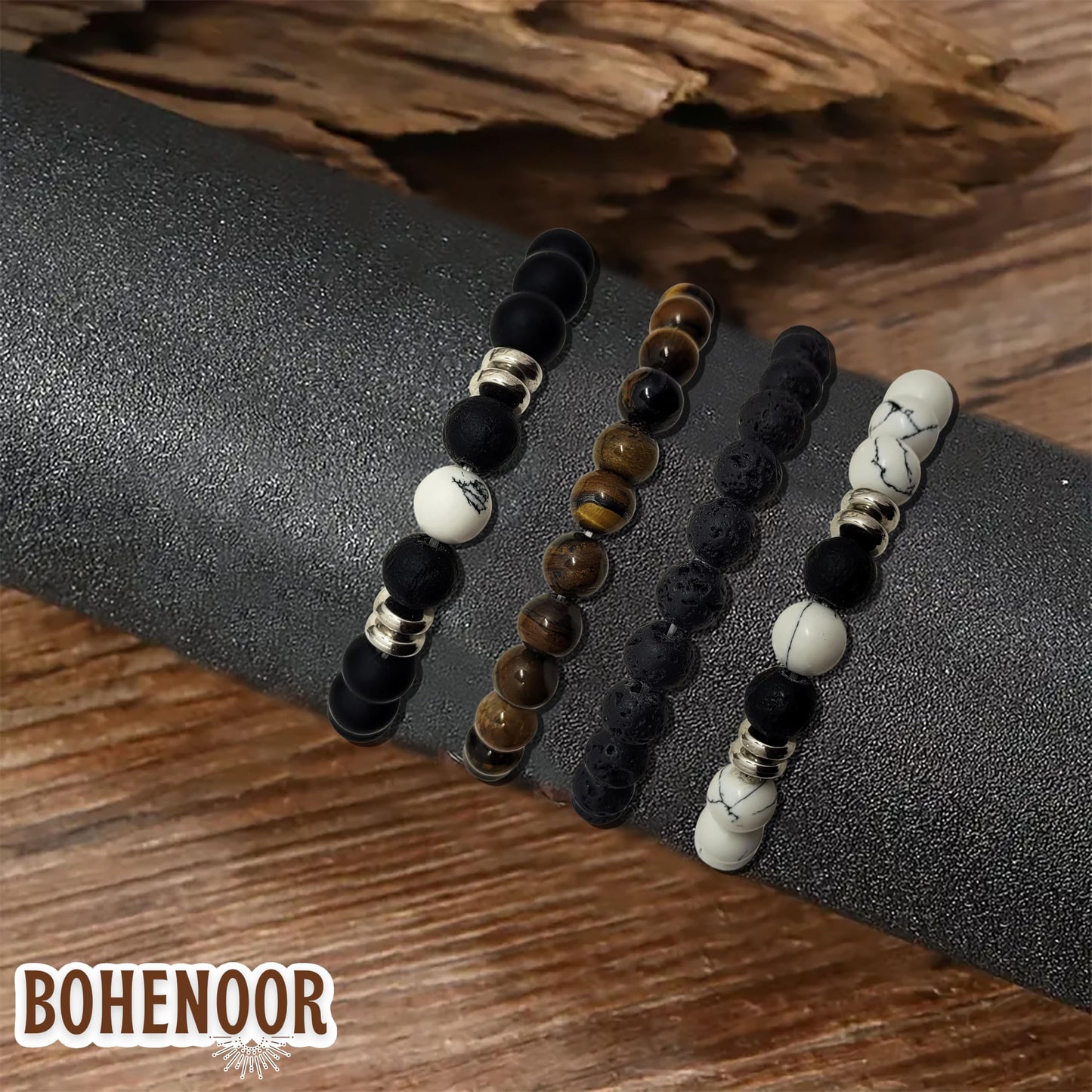 Men's Natural Stone Beaded Bracelet Set