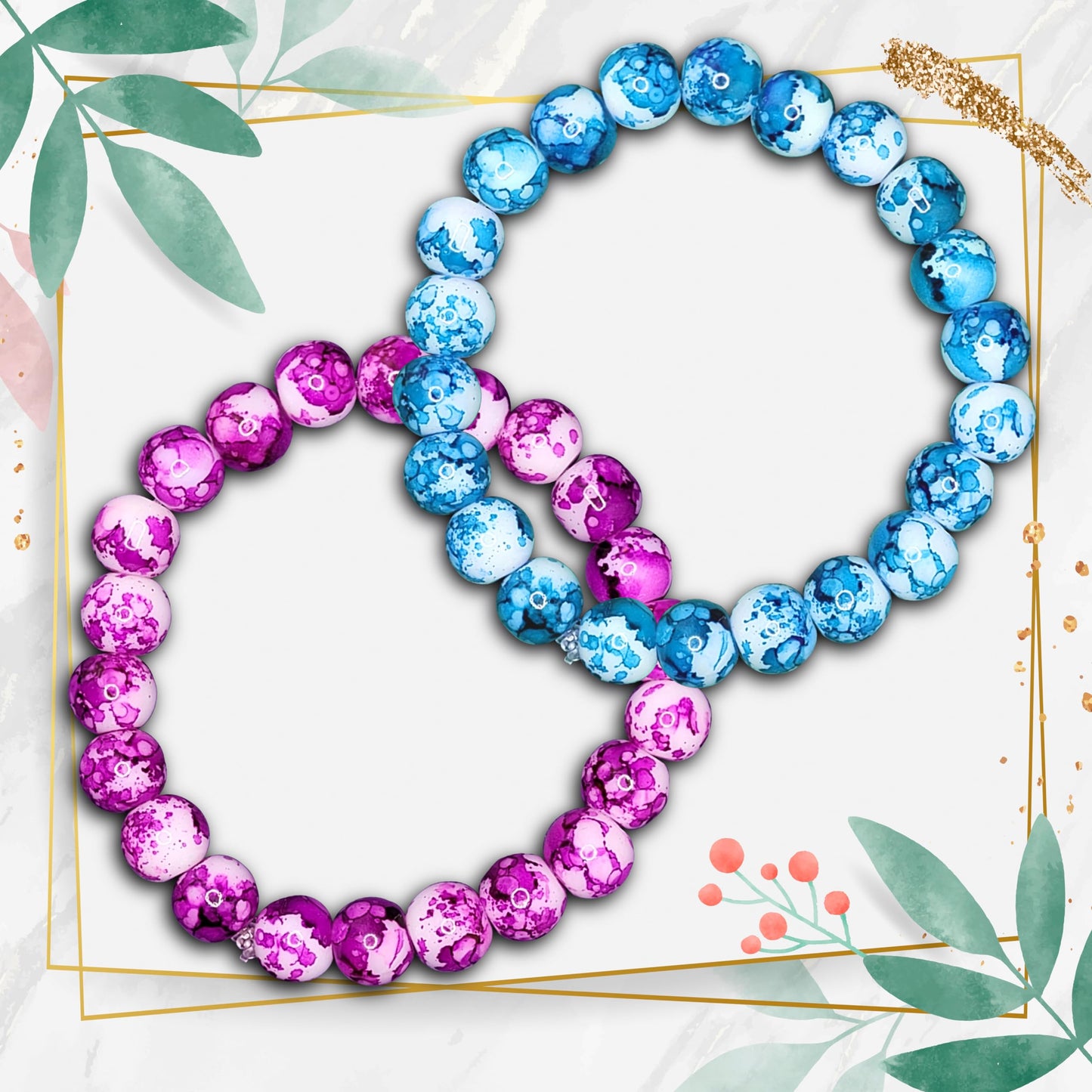 Marble-Inspired Glass Bead Bracelet Combo Set