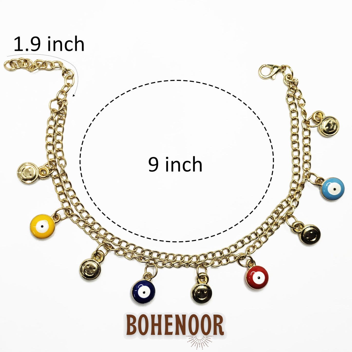 Evil Eye Anklet Bracelet – Adjustable Gold Nazar Battu Anklet (Set of 2)