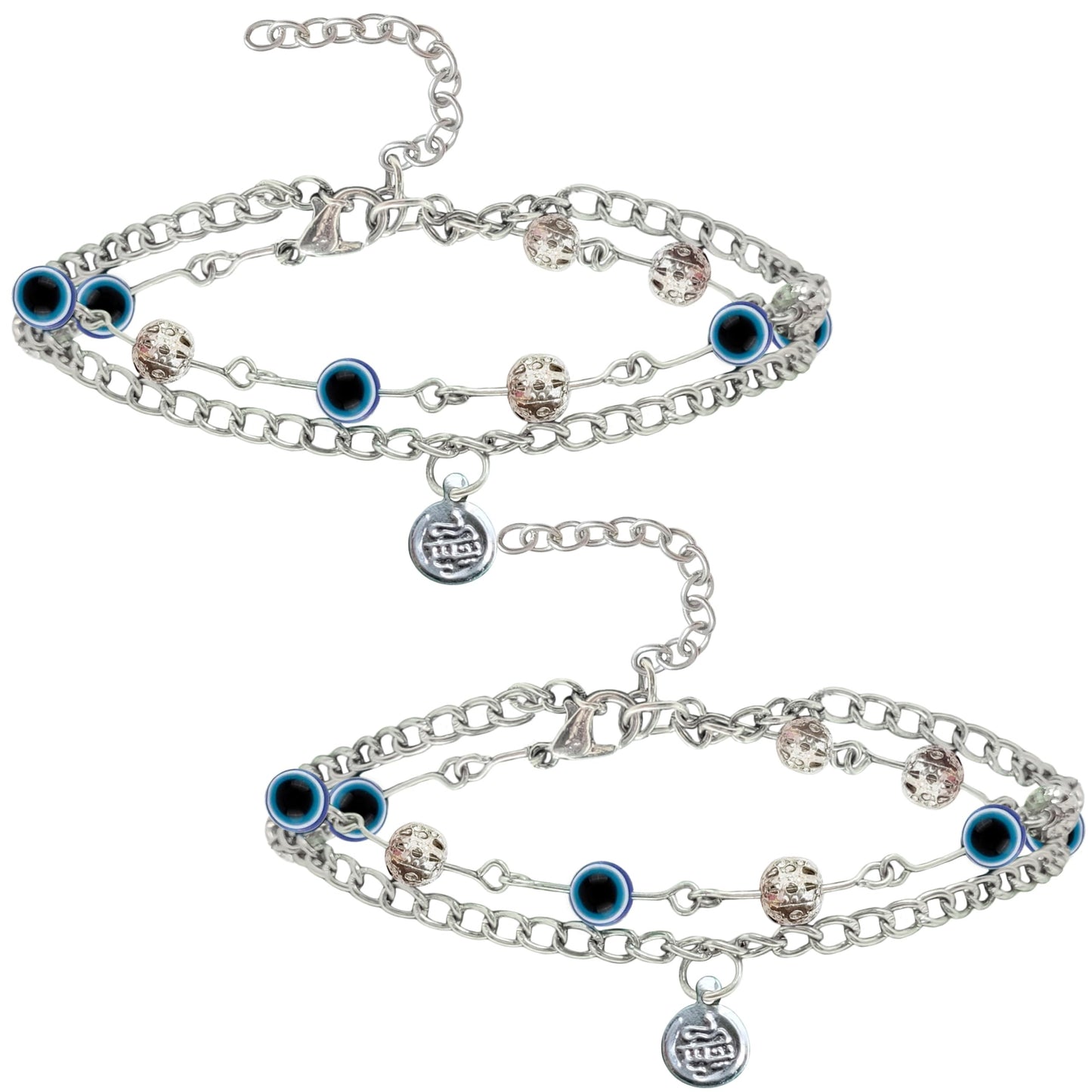 Evil Eye Anklet Bracelet – Adjustable Gold Nazar Battu Anklet (Set of 2)