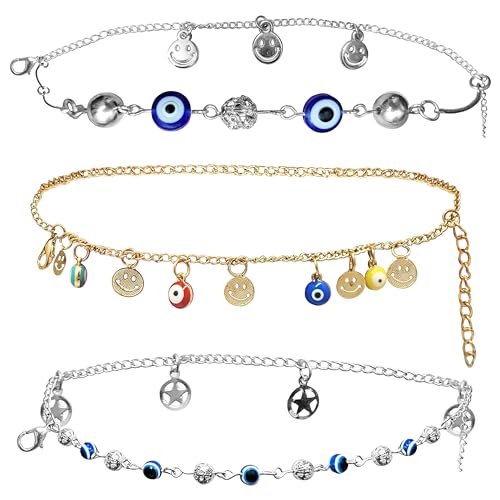 Evil Eye Anklet Bracelets – Set of 3