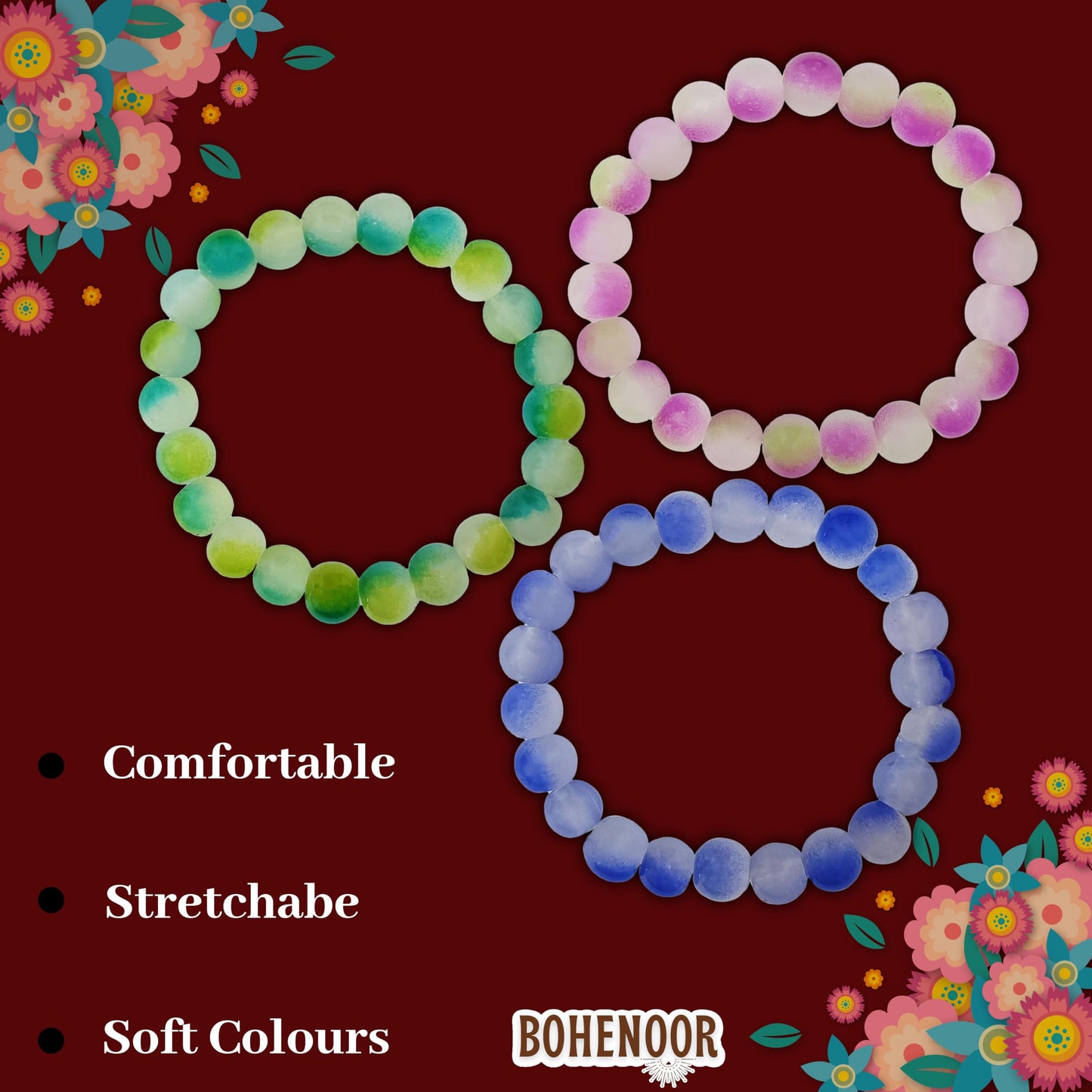 Multicolour Double-Shade Glass Beads Bracelet Set