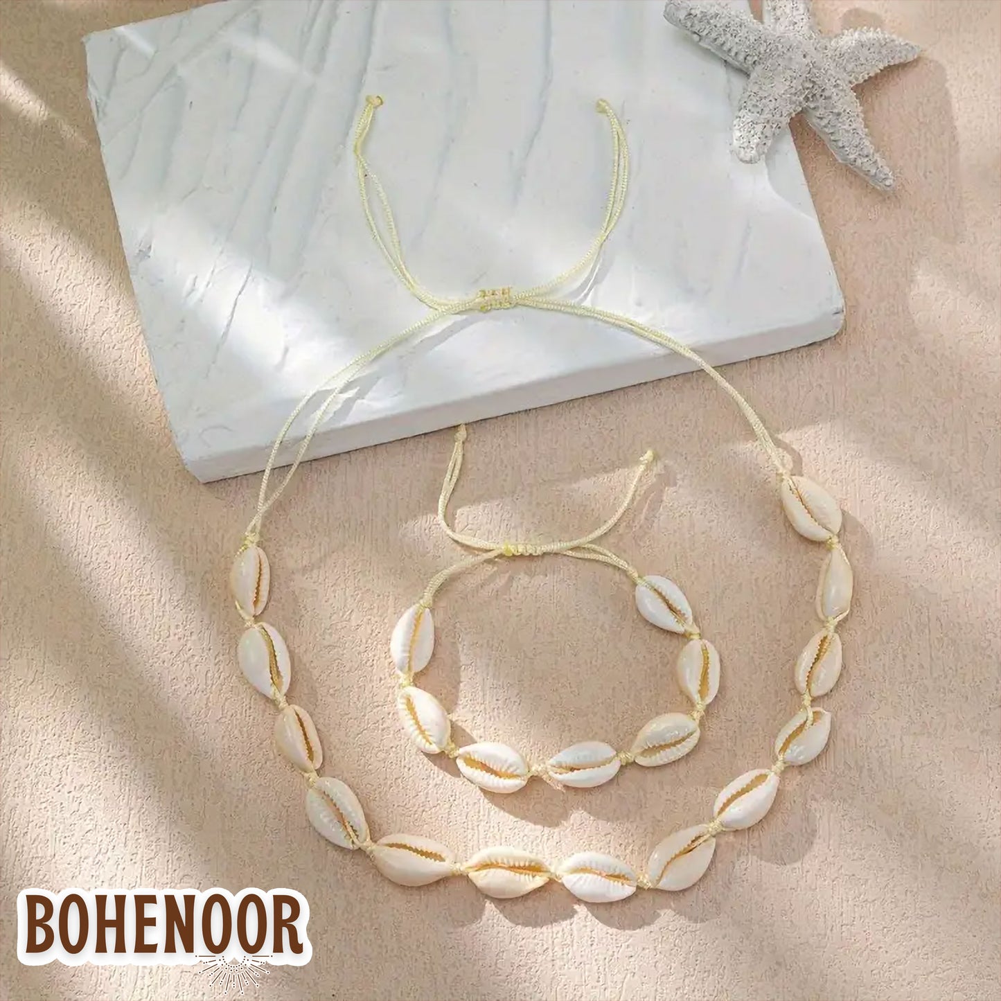 Cowrie Shell Choker Necklace & Bracelet Set