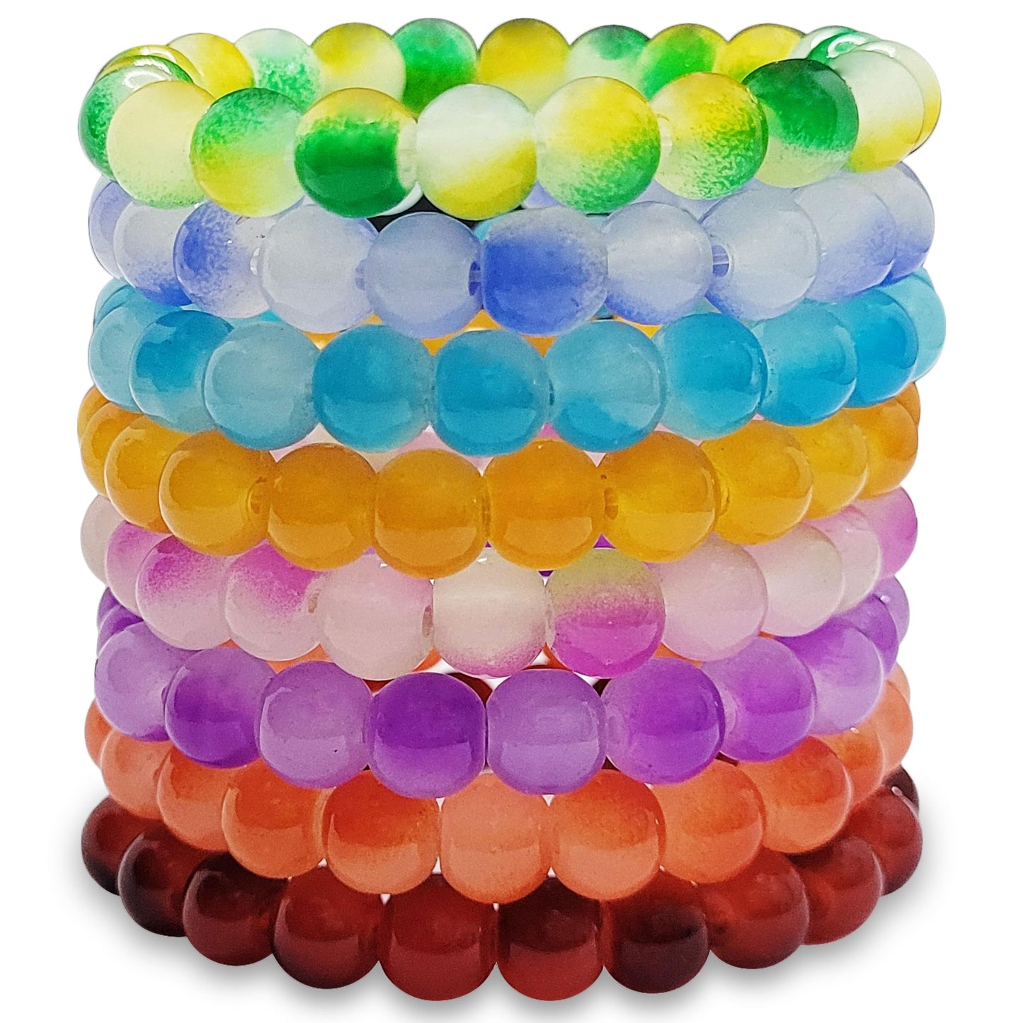 Multicolour Double-Shade Glass Beads Bracelet Set