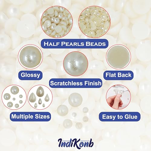 Acrylic Half Cut Round and Tilak Drop Beads for Crafts (Off White Cream Color)